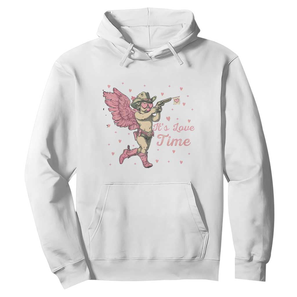 Funny Valentine's Day Hoodie It's Love Time Cowboy Cupid TS09 White Print Your Wear