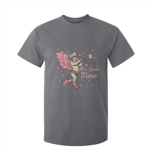 Funny Valentine's Day T Shirt For Kid It's Love Time Cowboy Cupid TS09 Charcoal Print Your Wear