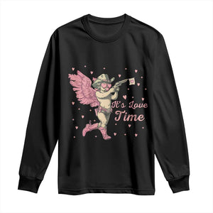 Funny Valentine's Day Long Sleeve Shirt It's Love Time Cowboy Cupid TS09 Black Print Your Wear