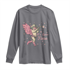 Funny Valentine's Day Long Sleeve Shirt It's Love Time Cowboy Cupid TS09 Charcoal Print Your Wear