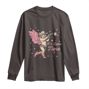 Funny Valentine's Day Long Sleeve Shirt It's Love Time Cowboy Cupid TS09 Dark Chocolate Print Your Wear