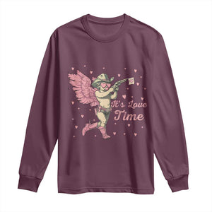 Funny Valentine's Day Long Sleeve Shirt It's Love Time Cowboy Cupid TS09 Maroon Print Your Wear