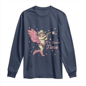 Funny Valentine's Day Long Sleeve Shirt It's Love Time Cowboy Cupid TS09 Navy Print Your Wear