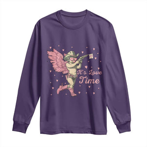 Funny Valentine's Day Long Sleeve Shirt It's Love Time Cowboy Cupid TS09 Purple Print Your Wear