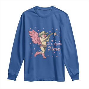 Funny Valentine's Day Long Sleeve Shirt It's Love Time Cowboy Cupid TS09 Royal Blue Print Your Wear