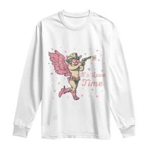 Funny Valentine's Day Long Sleeve Shirt It's Love Time Cowboy Cupid TS09 White Print Your Wear