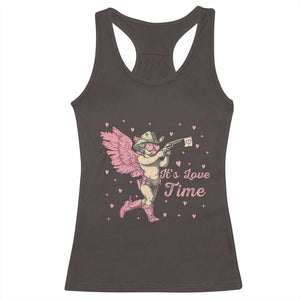 Funny Valentine's Day Racerback Tank Top It's Love Time Cowboy Cupid TS09 Dark Chocolate Print Your Wear