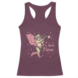 Funny Valentine's Day Racerback Tank Top It's Love Time Cowboy Cupid TS09 Maroon Print Your Wear