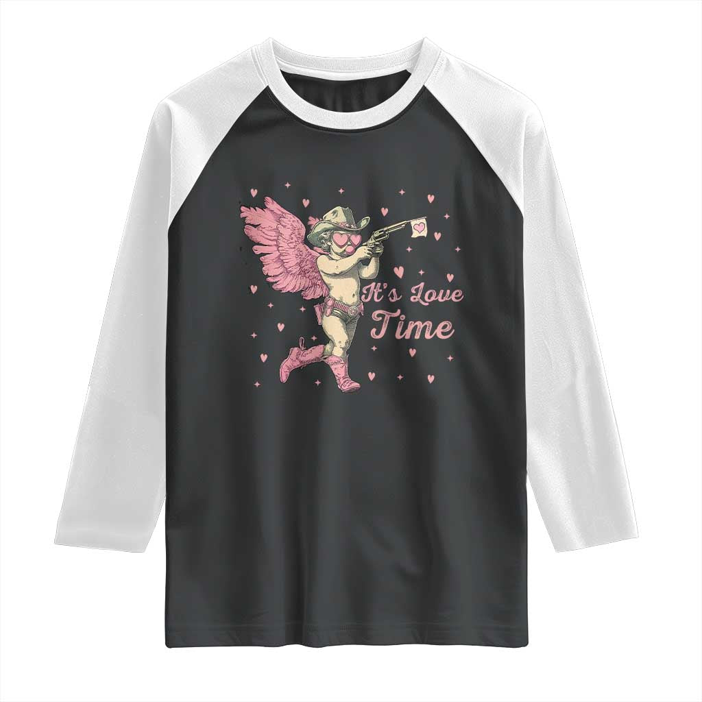 Funny Valentine's Day Raglan Shirt It's Love Time Cowboy Cupid TS09 Black White Print Your Wear