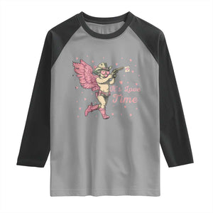 Funny Valentine's Day Raglan Shirt It's Love Time Cowboy Cupid TS09 Sport Gray Black Print Your Wear