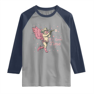 Funny Valentine's Day Raglan Shirt It's Love Time Cowboy Cupid TS09 Sport Gray Navy Print Your Wear