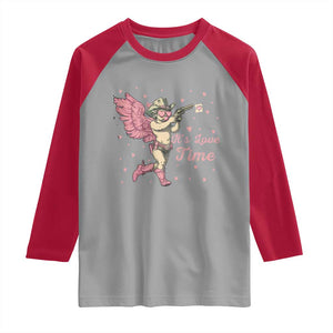 Funny Valentine's Day Raglan Shirt It's Love Time Cowboy Cupid TS09 Sport Gray Red Print Your Wear