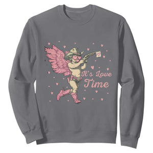 Funny Valentine's Day Sweatshirt It's Love Time Cowboy Cupid TS09 Charcoal Print Your Wear