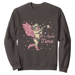 Funny Valentine's Day Sweatshirt It's Love Time Cowboy Cupid TS09 Dark Chocolate Print Your Wear