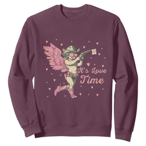 Funny Valentine's Day Sweatshirt It's Love Time Cowboy Cupid TS09 Maroon Print Your Wear