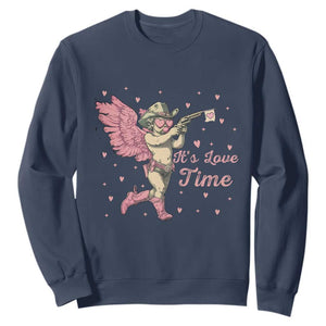 Funny Valentine's Day Sweatshirt It's Love Time Cowboy Cupid TS09 Navy Print Your Wear