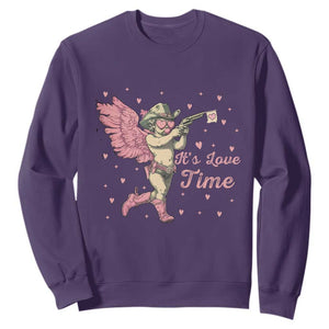 Funny Valentine's Day Sweatshirt It's Love Time Cowboy Cupid TS09 Purple Print Your Wear