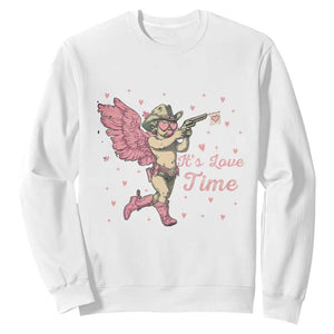 Funny Valentine's Day Sweatshirt It's Love Time Cowboy Cupid TS09 White Print Your Wear