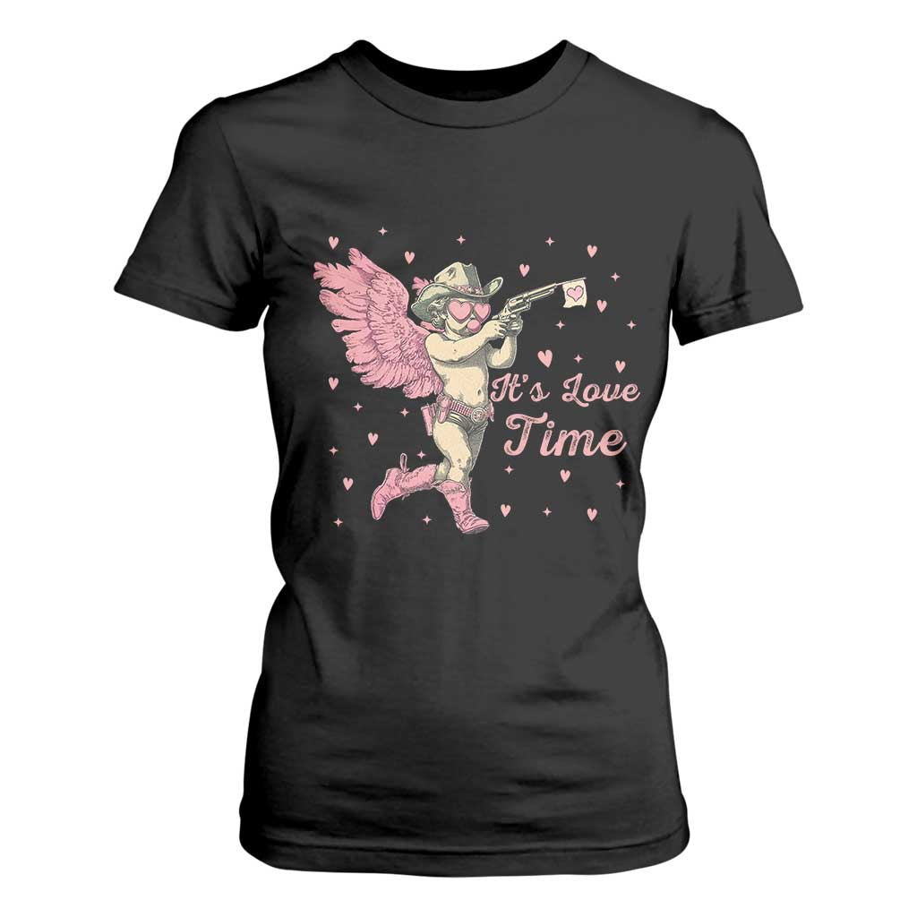 Funny Valentine's Day T Shirt For Women It's Love Time Cowboy Cupid TS09 Black Print Your Wear