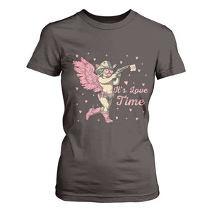 Funny Valentine's Day T Shirt For Women It's Love Time Cowboy Cupid TS09 Dark Chocolate Print Your Wear