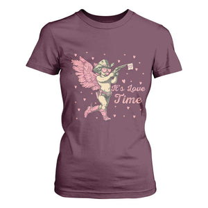 Funny Valentine's Day T Shirt For Women It's Love Time Cowboy Cupid TS09 Maroon Print Your Wear