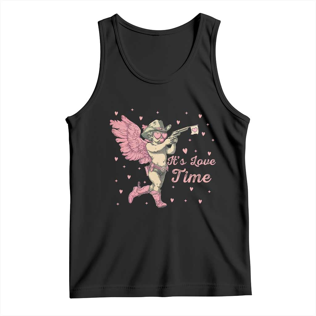 Funny Valentine's Day Tank Top It's Love Time Cowboy Cupid TS09 Black Print Your Wear