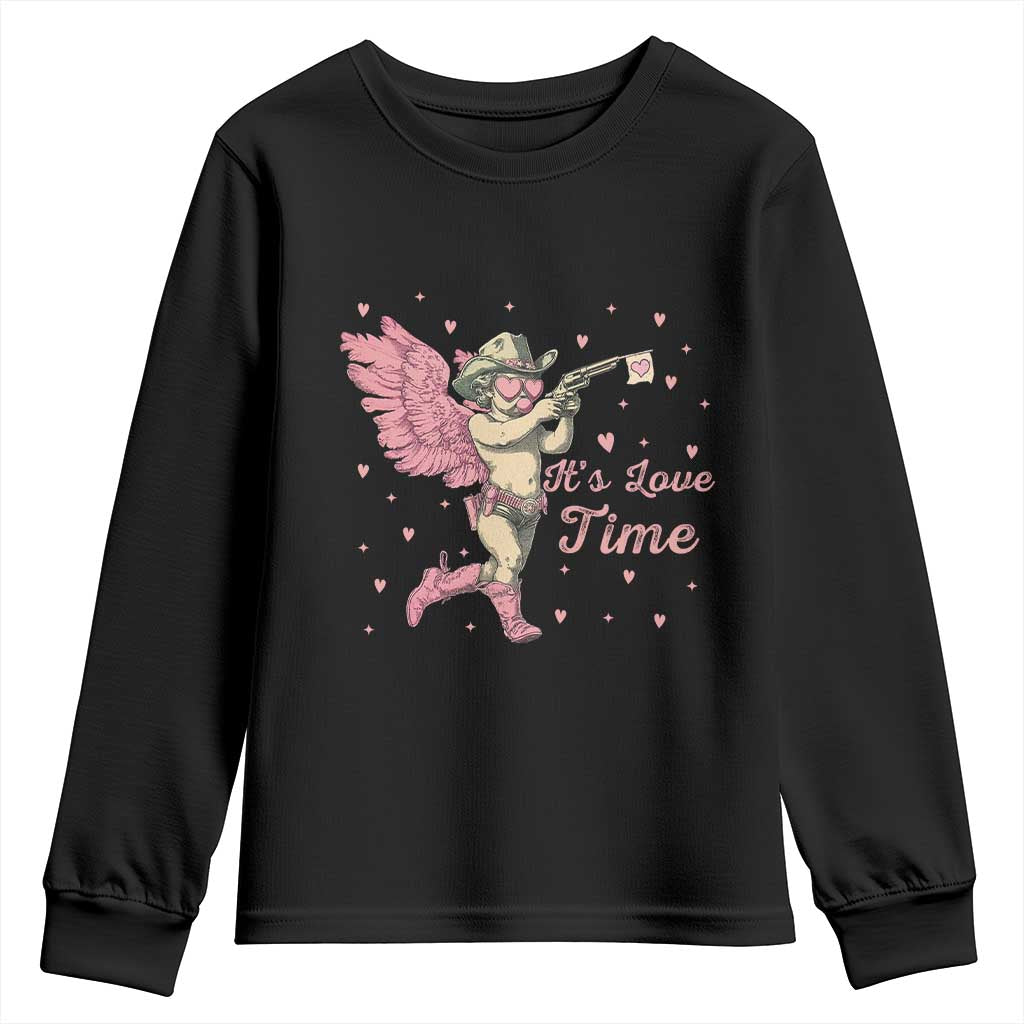 Funny Valentine's Day Youth Sweatshirt It's Love Time Cowboy Cupid TS09 Black Print Your Wear