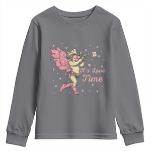 Funny Valentine's Day Youth Sweatshirt It's Love Time Cowboy Cupid TS09 Charcoal Print Your Wear