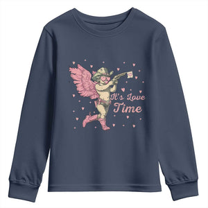 Funny Valentine's Day Youth Sweatshirt It's Love Time Cowboy Cupid TS09 Navy Print Your Wear