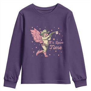 Funny Valentine's Day Youth Sweatshirt It's Love Time Cowboy Cupid TS09 Purple Print Your Wear