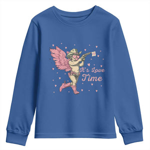 Funny Valentine's Day Youth Sweatshirt It's Love Time Cowboy Cupid TS09 Royal Blue Print Your Wear