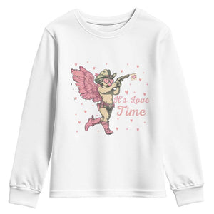 Funny Valentine's Day Youth Sweatshirt It's Love Time Cowboy Cupid TS09 White Print Your Wear