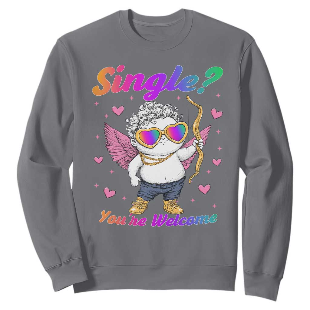 Funny Single You're Welcome Sweatshirt Rainbow LGBT Cupid TS09 Charcoal Print Your Wear