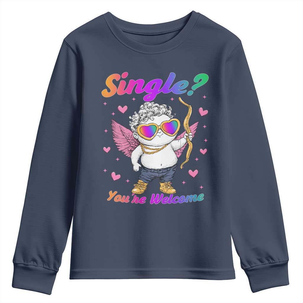 Funny Single You're Welcome Youth Sweatshirt Rainbow LGBT Cupid TS09 Navy Print Your Wear