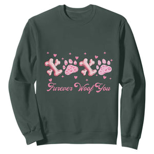 Valentine's Day Dog Lover Sweatshirt Furever Woof You Paw XO TS09 Dark Forest Green Print Your Wear