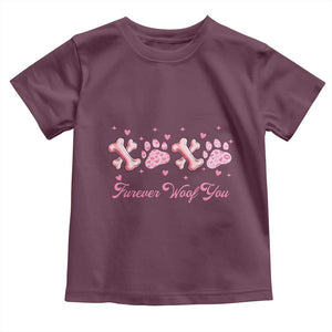 Valentine's Day Dog Lover Toddler T Shirt Furever Woof You Paw XO TS09 Maroon Print Your Wear