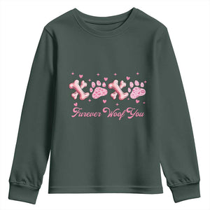 Valentine's Day Dog Lover Youth Sweatshirt Furever Woof You Paw XO TS09 Dark Forest Green Print Your Wear