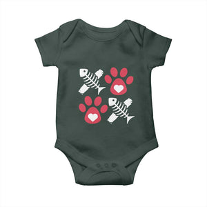 Valentine's Day Cat Lover Baby Onesie Cute Kitten Paw XO TS09 Dark Forest Green Print Your Wear