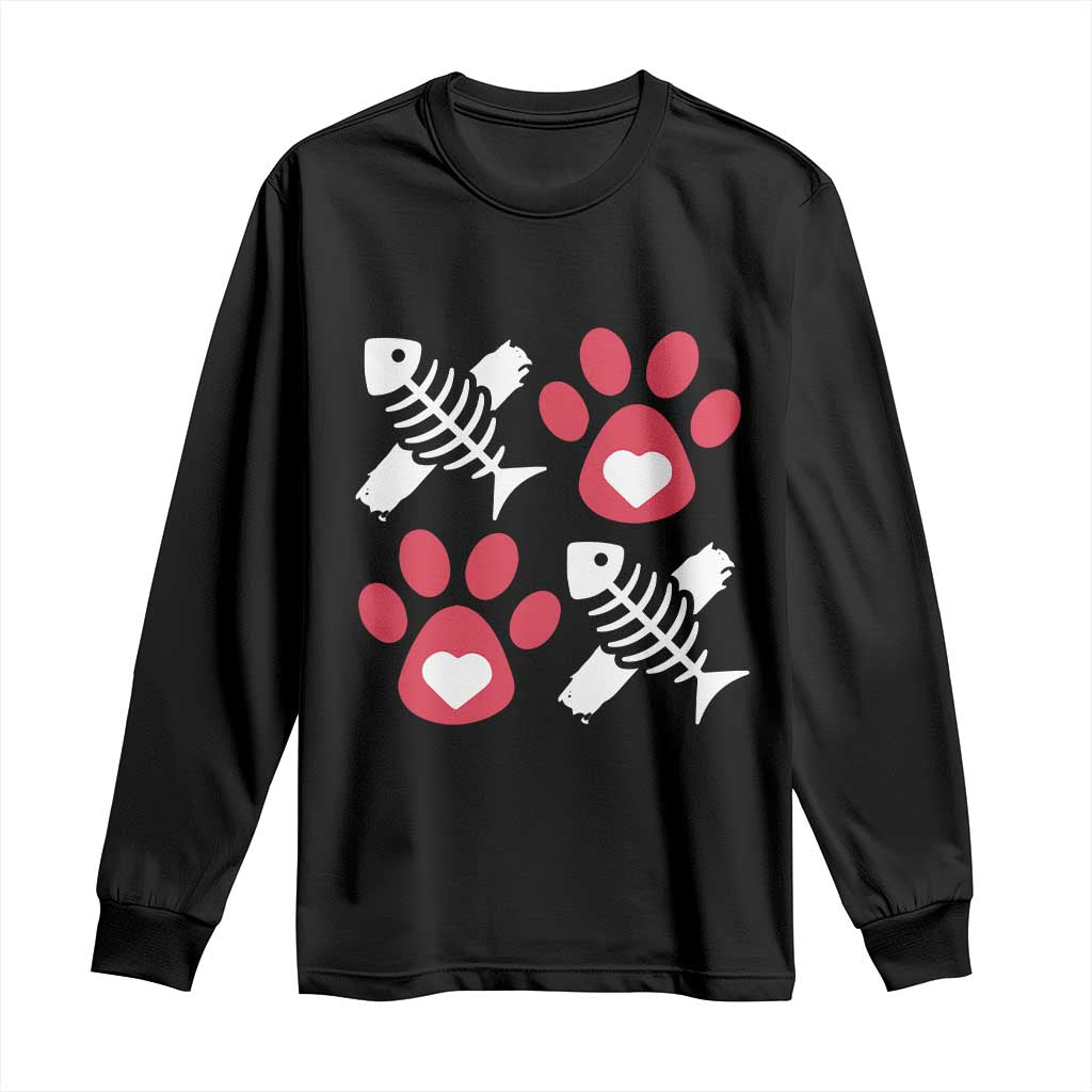 Valentine's Day Cat Lover Long Sleeve Shirt Cute Kitten Paw XO TS09 Black Print Your Wear