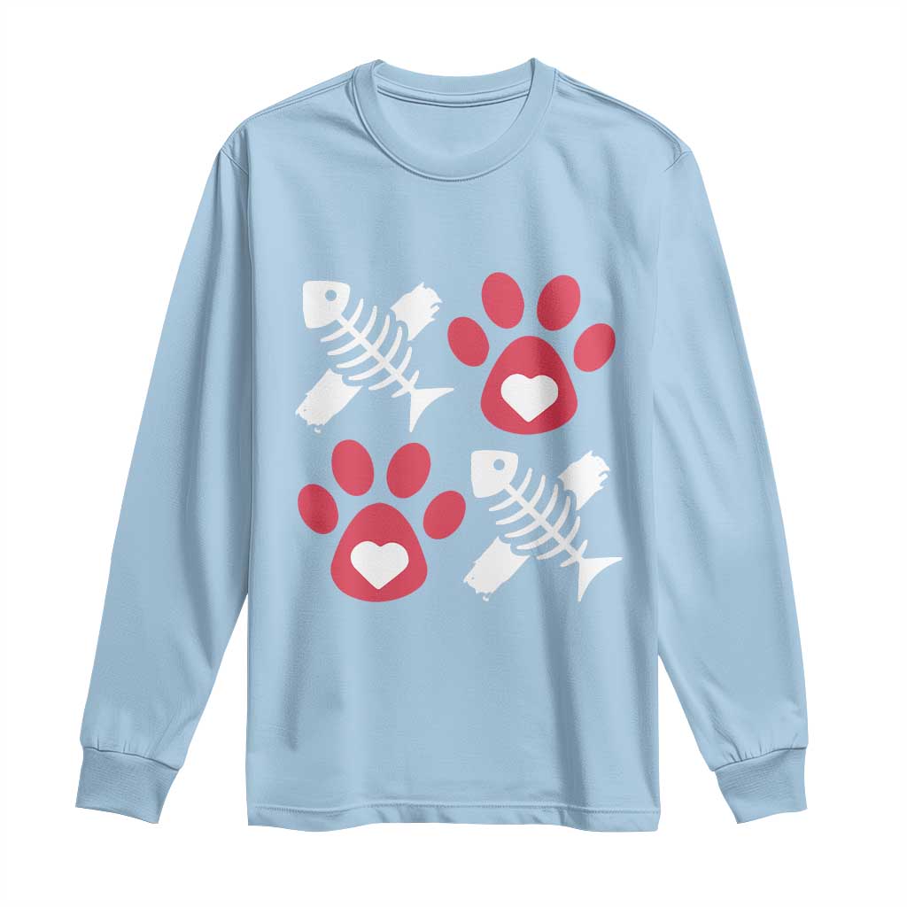 Valentine's Day Cat Lover Long Sleeve Shirt Cute Kitten Paw XO TS09 Light Blue Print Your Wear