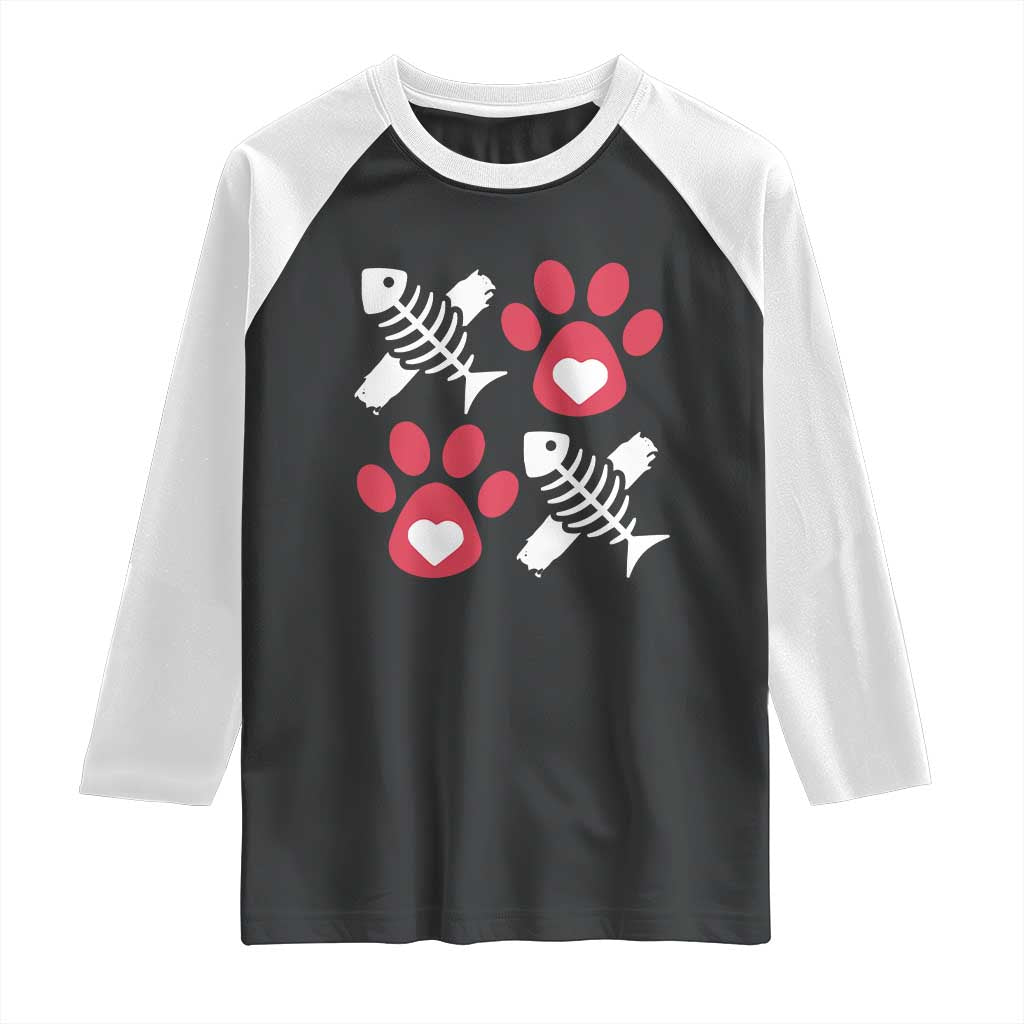 Valentine's Day Cat Lover Raglan Shirt Cute Kitten Paw XO TS09 Black White Print Your Wear