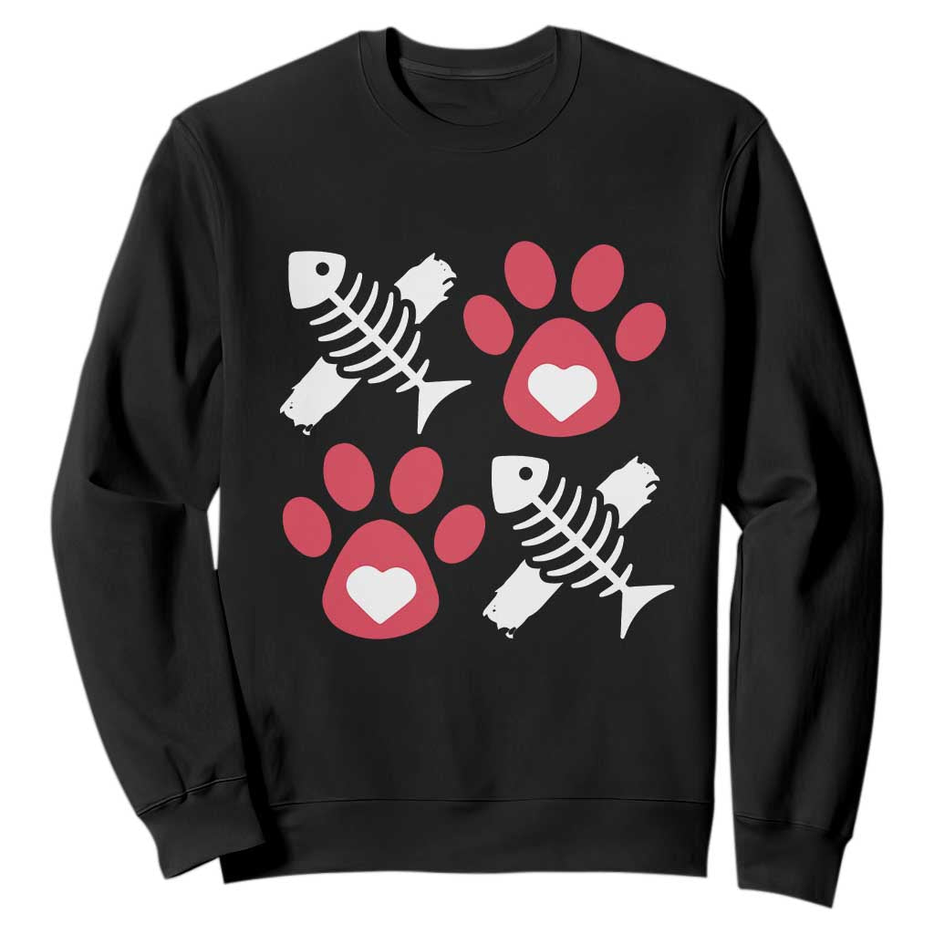 Valentine's Day Cat Lover Sweatshirt Cute Kitten Paw XO TS09 Black Print Your Wear