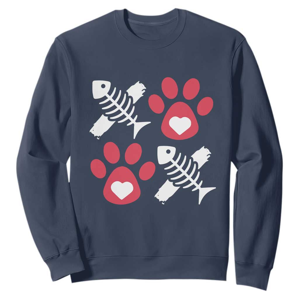 Valentine's Day Cat Lover Sweatshirt Cute Kitten Paw XO TS09 Navy Print Your Wear
