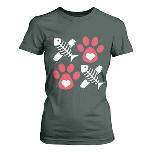 Valentine's Day Cat Lover T Shirt For Women Cute Kitten Paw XO TS09 Dark Forest Green Print Your Wear