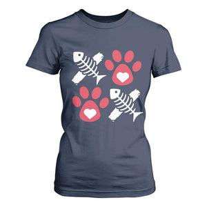 Valentine's Day Cat Lover T Shirt For Women Cute Kitten Paw XO TS09 Navy Print Your Wear