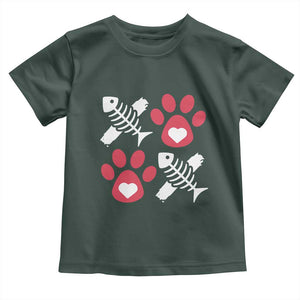 Valentine's Day Cat Lover Toddler T Shirt Cute Kitten Paw XO TS09 Dark Forest Green Print Your Wear