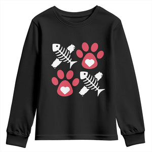 Valentine's Day Cat Lover Youth Sweatshirt Cute Kitten Paw XO TS09 Black Print Your Wear