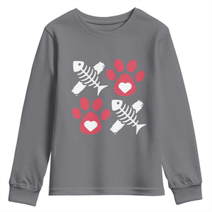 Valentine's Day Cat Lover Youth Sweatshirt Cute Kitten Paw XO TS09 Charcoal Print Your Wear