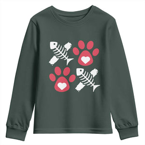 Valentine's Day Cat Lover Youth Sweatshirt Cute Kitten Paw XO TS09 Dark Forest Green Print Your Wear