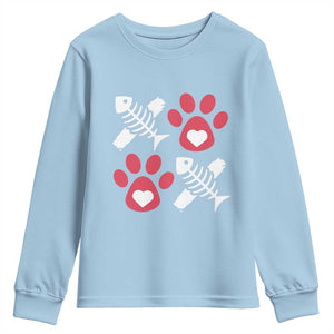 Valentine's Day Cat Lover Youth Sweatshirt Cute Kitten Paw XO TS09 Light Blue Print Your Wear